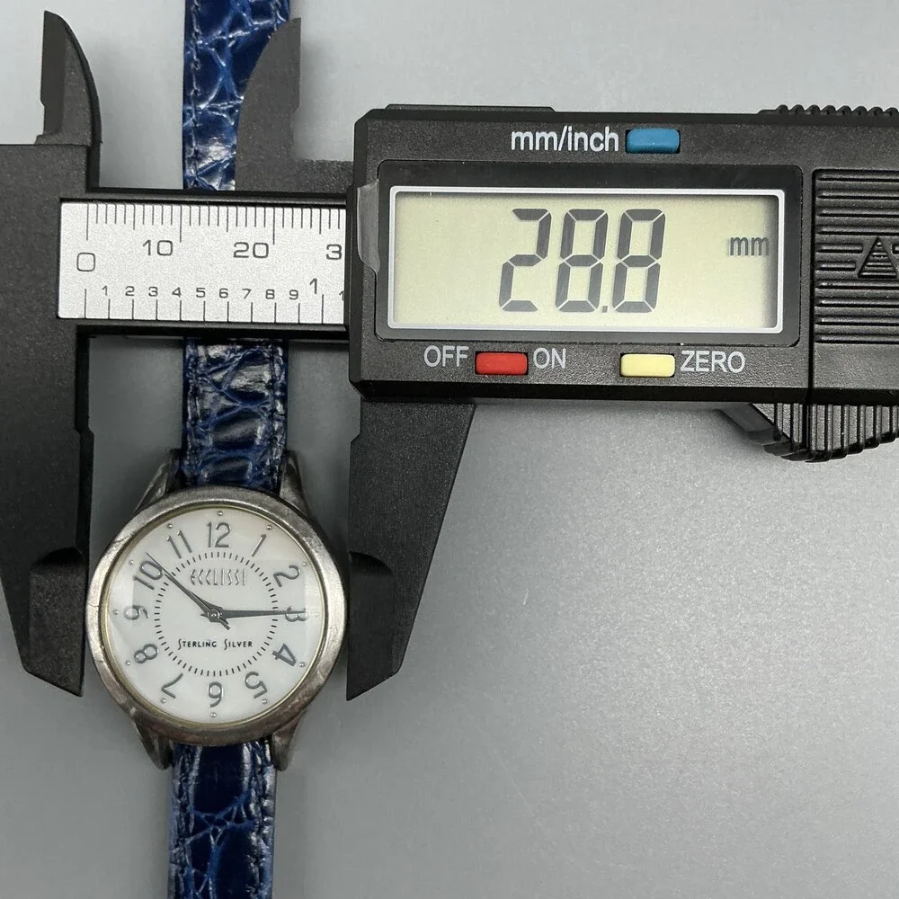 Ecclissi 23182 Womens Watch 29mm Sterling Silver Blue Leather New Battery